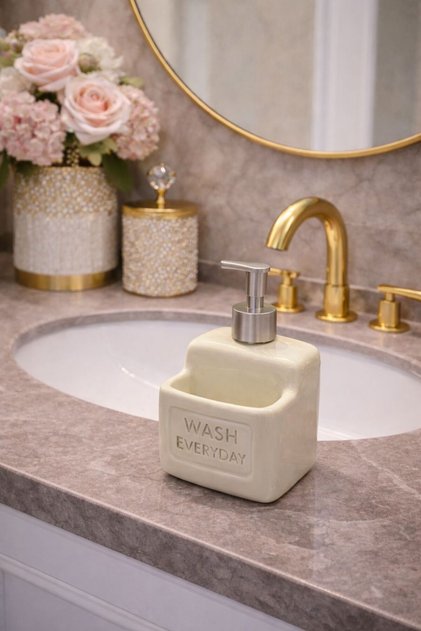 Velmora Cream Porcelain Liquid Soap Dispenser | Dispanser Bathroom Accessory