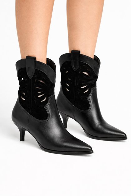 Women's Summer Laser Boots Genuine Leather Black (Black Suede) Pointed Toe Western Boots