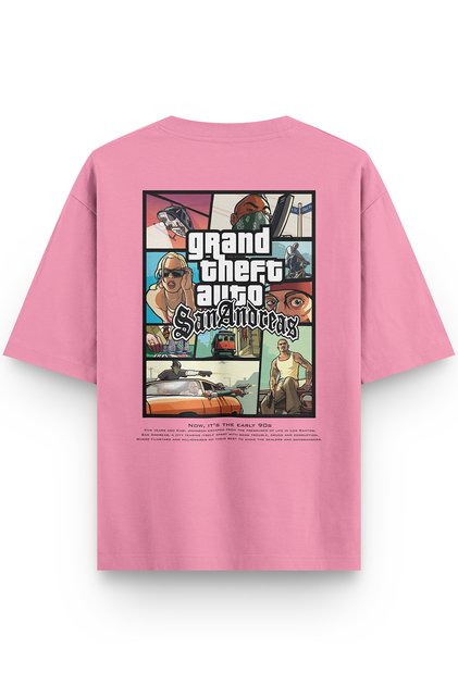 Gta San Andreas Back Printed Half Oversized Pink T-Shirt 1364