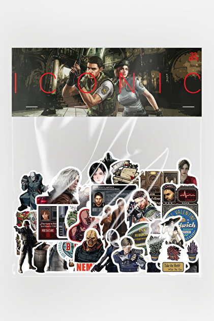 Resident Evil Iconic Sticker Paketi 32 Parça Kaliteli Su Geçirmez Laptop Telefon Termos Etiket Seti
