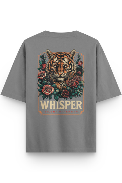 Whisper Kaplan Sırt Printed Semi Oversized Gray T-Shirt 1376