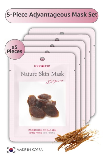 Advantageous Red Ginseng Extract Brightening and Moisturizing Vegan Sheet Mask Set of 5 Sheet Masks