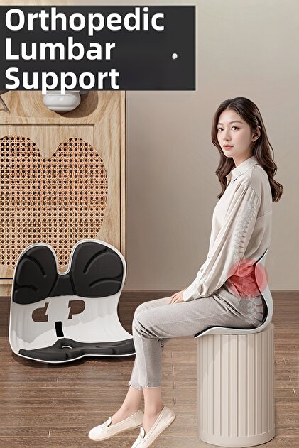 Ergonomic Orthopedic Lumbar Support Seat Cushion Posture Corrector Business Home Auto Back Seat Pillow Black