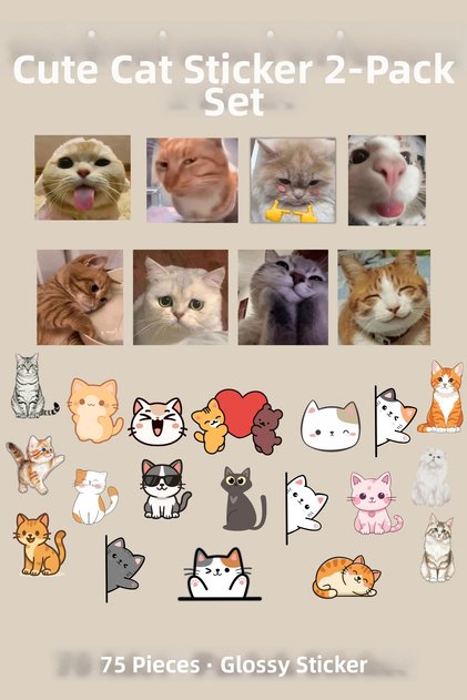 Cute Cat Sticker Set | 2-Pack | Cat Stickers | Agenda, Notebook, Laptop