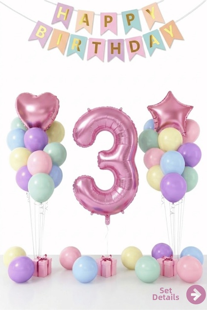 Makaron 3 Year Old Birthday Balloon Set Happy Birthday Party Decorations