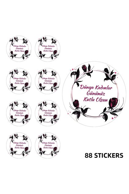 Happy Women's Day Sticker Set - 88 Pieces, Gift Wrapping Labels, 3.5 Cm, Round