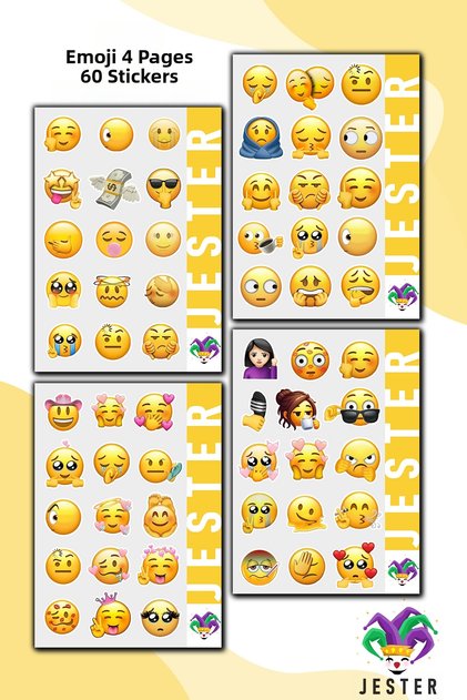 Emoji 4-Pack Stickers, Decals, Diary, Agenda, Planner, Bullet, Journal, Scrapbook