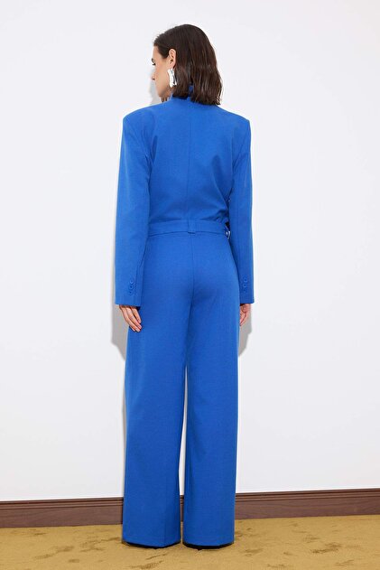 Trendyolmilla Limited Edition Saks Geniş Paça/Wideleg Dokuma