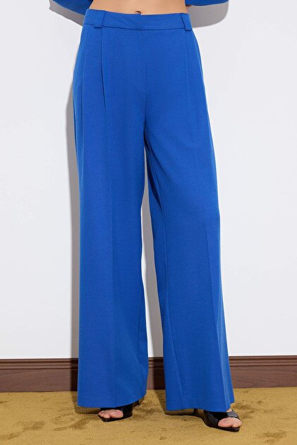 Trendyolmilla Limited Edition Saks Geniş Paça/Wideleg Dokuma