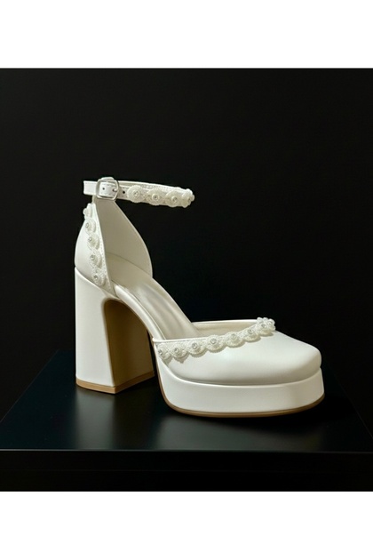 Pearl Detailed Wedding Dress Platform Heeled Shoes 10Cm-Feli̇syabuti̇k