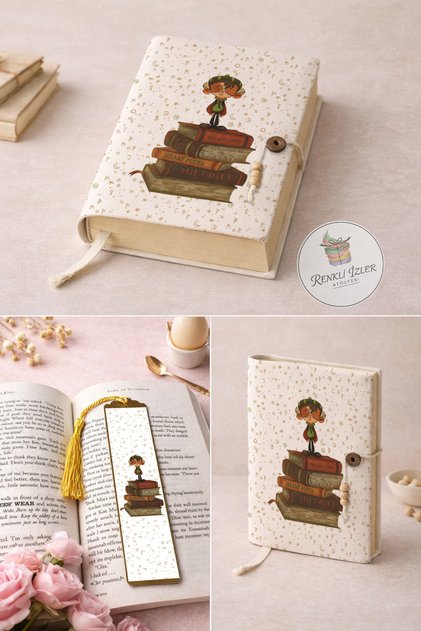 Kitap Kılıfı ve Metal Kitap Ayracı Seti (Mistik Büyücü)