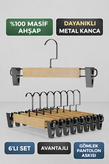 Wooden Hangers with Pegs for Pants, Skirts, Clothes Hangers, 1St Quality Ultra Luxury Trouser Hangers, 6 Pieces