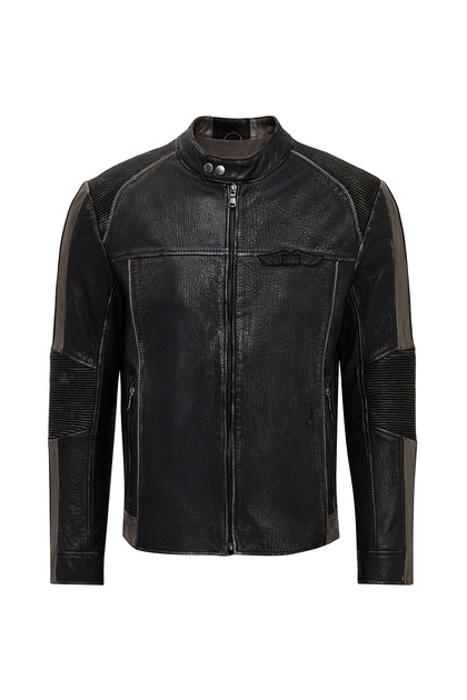 Derimod Barry Erkek Gri Hakim Yaka Slim-Fit Deri Mont 25WGF65862R