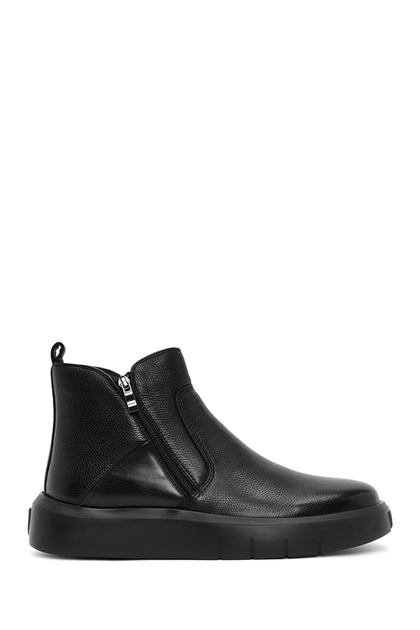 Men's Black Zippered Thick Soled Leather Boots 25Wfd6931Ft