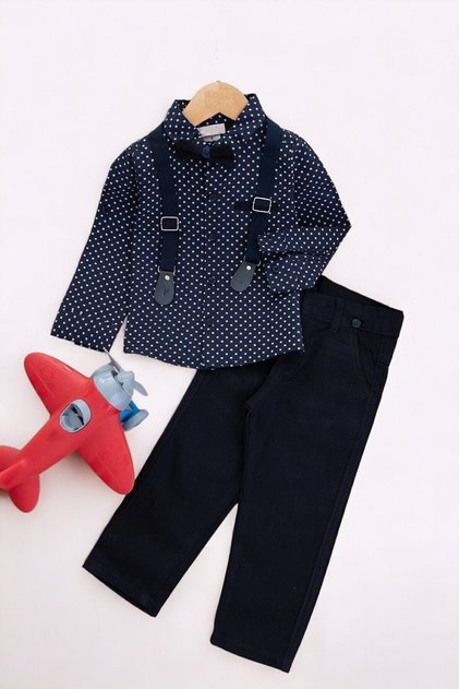 Boy's Bow Tie Shirt Linen Trousers Hanging Holiday Bottom Top Children's Set