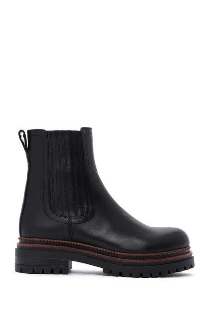 Women's Black Thick Soled Leather Chelsea Boots 25Wfd180218