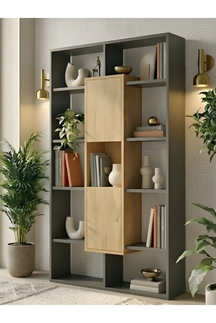 Premium MDF Ürün Axis Kitaplık - Modern Asimetrik Tasarım Şık Dekoratif Kitaplık