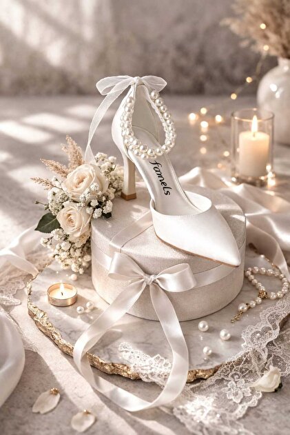 Famels Short Heeled Shoes Pearl Shoes White, Bridal Wedding Evening Dress  Shoes Evening Party Shoes- Trendyol