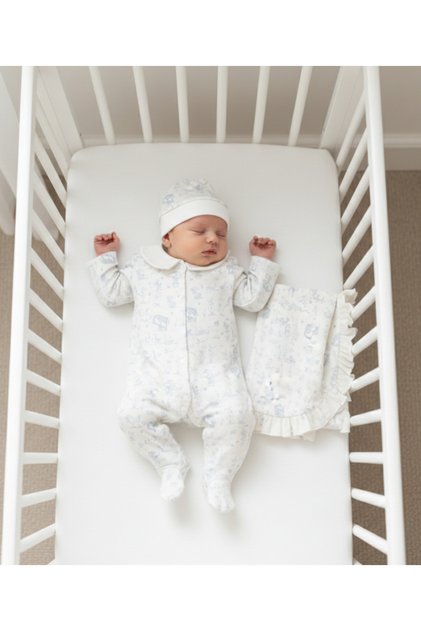 Safari %100 Cotton Newborn Baby Hospital Take-Home – Footed Romper, Hat and Ruffled Blanket Set