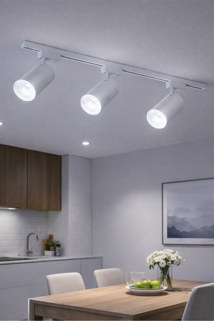 3 Adet 30w Led Ray Spot Lamba 1 Metre Raylı Mağaza Ve Vitrin Armatürü Beyaz Kasa Beyaz Işık