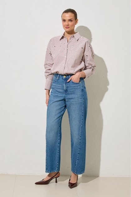 Blue 100% Cotton Relaxed Fit Trousers with Pocket Detail