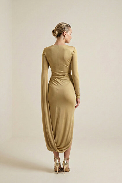 yellow long sleeve fitted dress Light Yellow Long Sleeve Ribbed Maxi Dress – Selene Dress main image 1