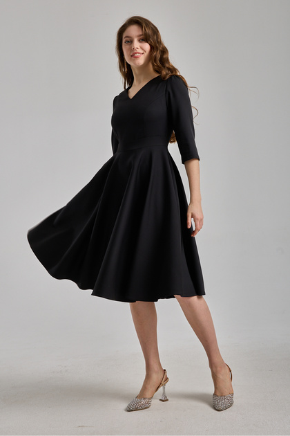 MAG FASHON Black Evening Dress Graduation Dress V-Neck Dress with Pockets Three Quarter Sleeves Midi Length Dress Flared Skirt Dress- Trendyol MAG FASHON Black Evening Dress Graduation Dress V-Neck Dress with Pockets Three Quarter Sleeves Midi Length Dress Flared Skirt Dress- Trendyol