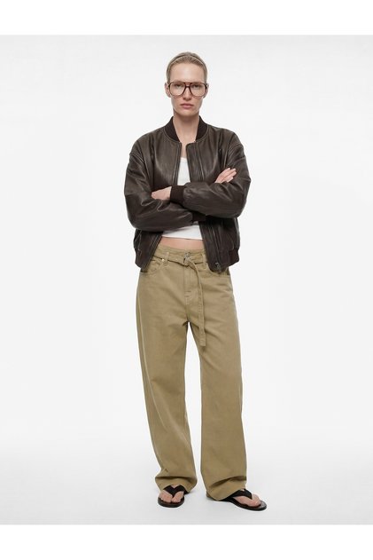 Cotton High Waist Belted Wide Leg Trousers - Wide Leg Jeans