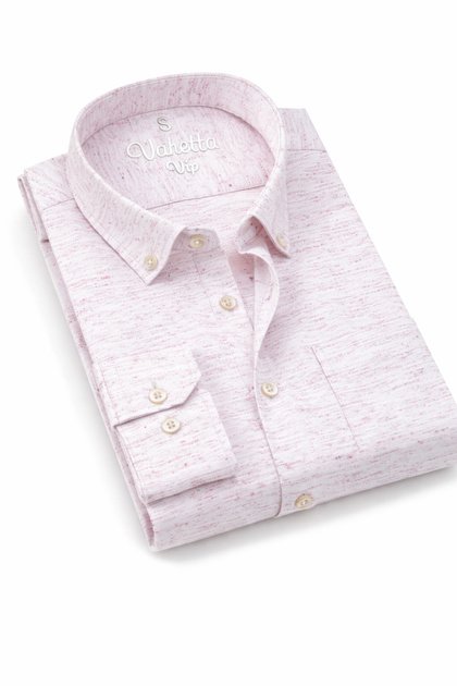 Men's Iran Pink Shirt Plain Melange Long Sleeve C Pocketed Classic Cut Collar Buttoned