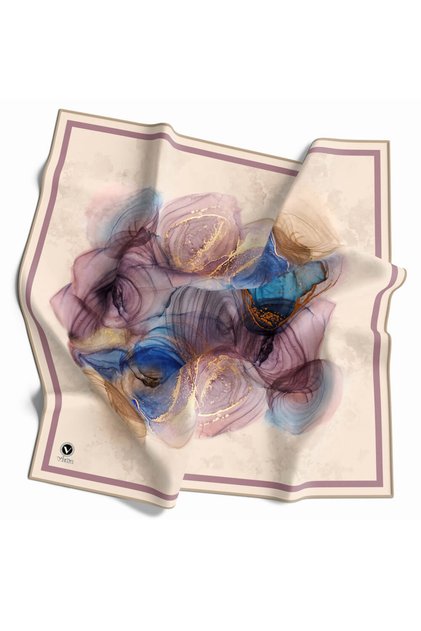 Twill Helezon Batik Desenli Lila Renkli 90x90 Eşarp (İpek İçermez) Dikim Şekli : El Dikişi