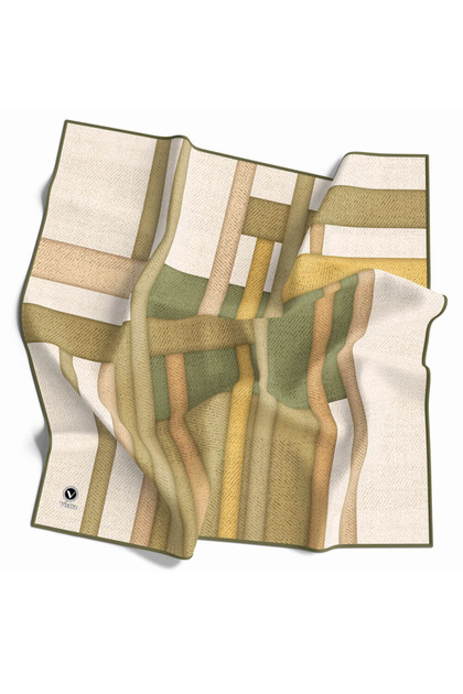 Twill Renkli Şerit Desenli Haki Renkli 90x90 Eşarp (İpek İçermez) Kenar Dikiş Şekli El Dikişli