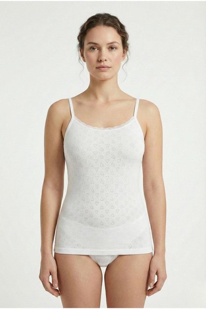 White Rope Strap Thin Lace Jacquard Heart Tank Top