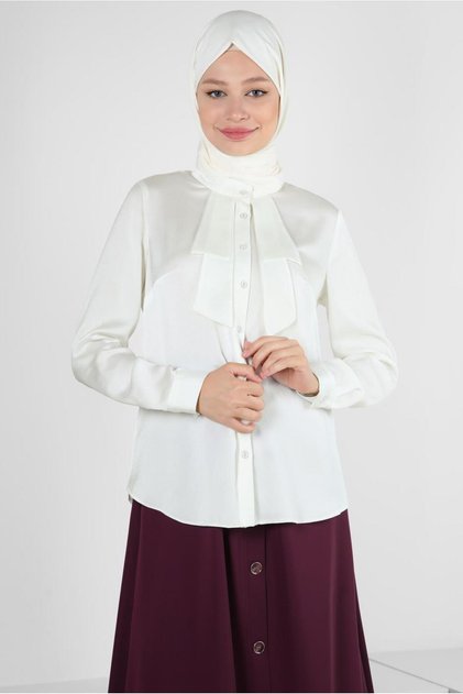 BUTTONED SATIN BLUZ 43867