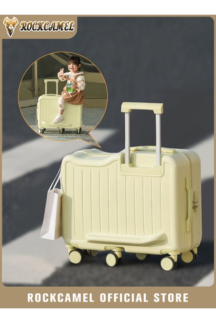 Kids Luggage Ride-On Suitcase, ABS Hard Shell Trolley Case with Cup Holder & Side Hook 22-Inch