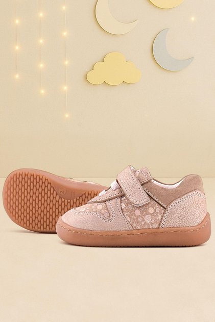 Bob Genuine Leather Powder Glitter Barefoot Velcro Elastic Baby Sneaker Shoes