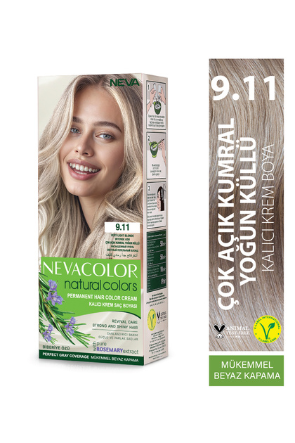 Natural Colors 9.11 ÇOK AÇIK KUMRAL YOĞUN KÜLLÜ Kalıcı Krem Saç Boyası Seti