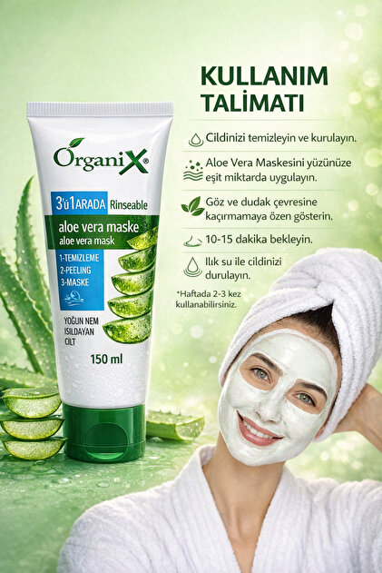 Organix Aloe Vera Yz Maskesi - 3' 1 Arada Temizleme, Peeling ve  Nemlendirme Maskesi 150 ml - Fiyat, Yorumlar