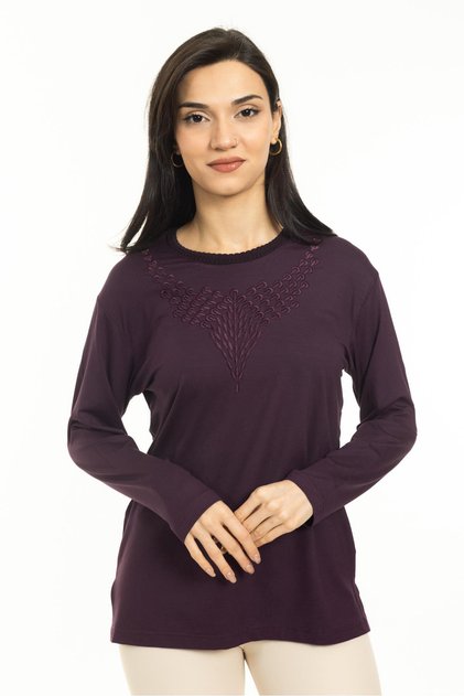 New Season Women's Middle Age and Up New Pattern Round Neck Lycra Mother Combed Cotton Blouse 30530