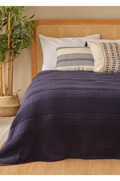 100% Cotton Marine Single Bedspread Navy Blue (180X260 cm)