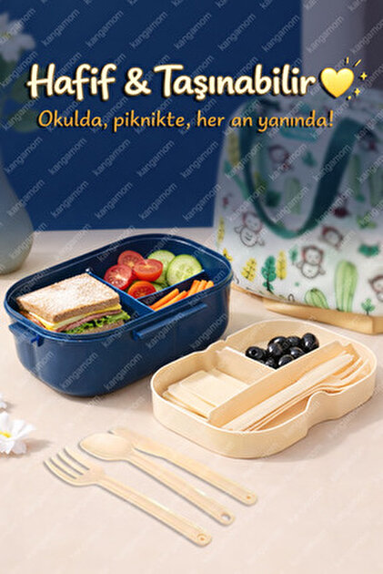 Vienev Kapaklı 3'lü Mikrodalgaya Uygun Bölmeli Dikdörtgen Saklama