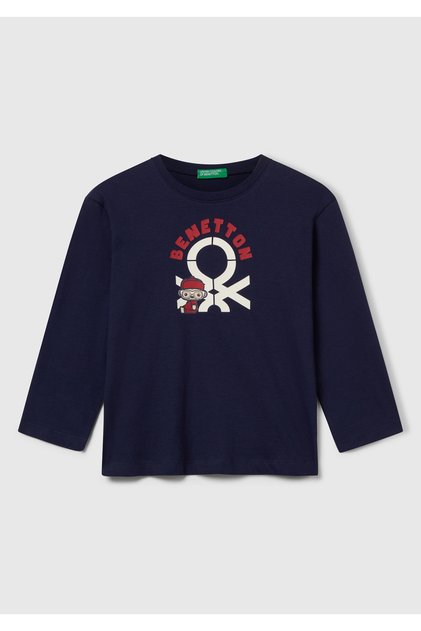 Logo multicolor albastru bleumarin pentru băieți cu imprimeu guler rotund mânecă lungă tricou