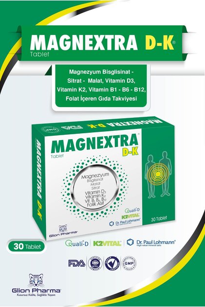 Magnextra D-K Magnezyum, Vitamin D3, Vitamin K2 İçeren Tablet Takviye Edici Gıda