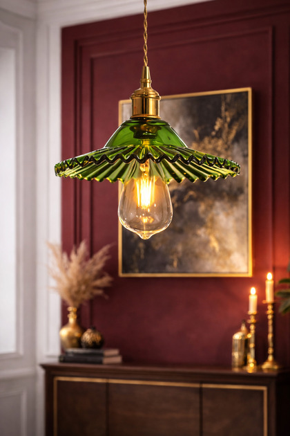Luna Lighting Torino Model Yeşil Cam Klasik Sarkıt Tekli Avize