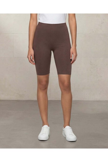 Women Brown Plain Biker Shorts