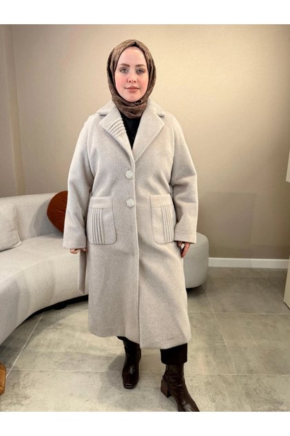 Beaded Buttoned Bag Pocket Coat 1488