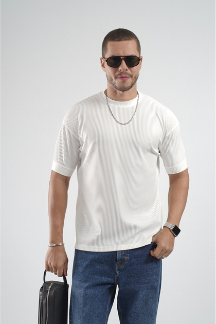 Trend Biz Half Oversize Ribbed Flexible Textured Men's T-Shirt