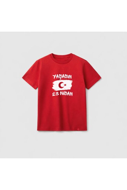 23 April Children's Day Printed Crew Neck Red Children's T-Shirt T-Shirt