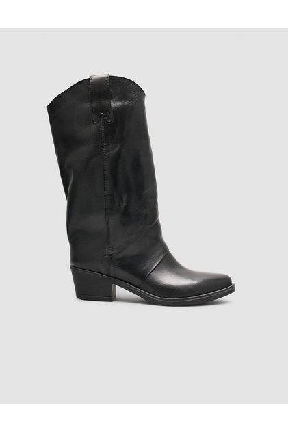 Genuine Leather Black Long Western Casual Boots