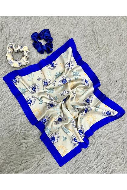 Women's Digital Printed Eyelet Scarf & Bagel Buckle Set – 1 Scarf (48×48 cm) + 2 Bagel Buckles