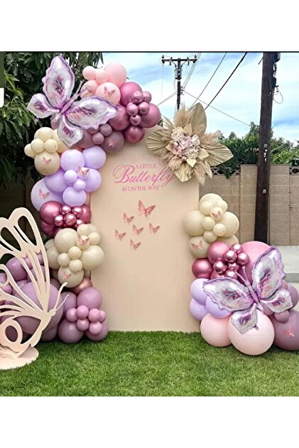 Pastel Pembe Lila Canyon Rose Doğum Günü Arka Fon ve Balon Zinciri Seti Parti Dekoru